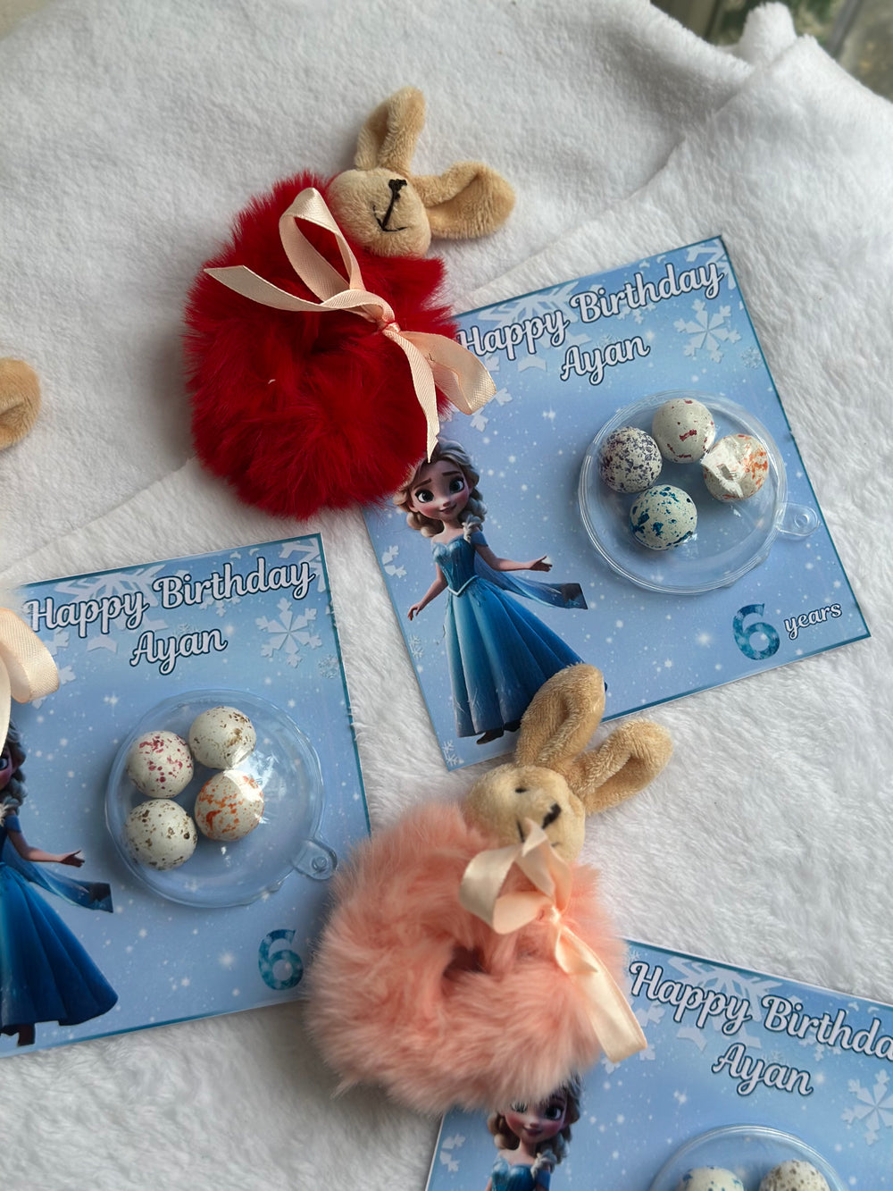 Frozen Elsa Birthday Favour Card — Puffy Bunny Hair Clip & Bonbon — Chocoodad Baku