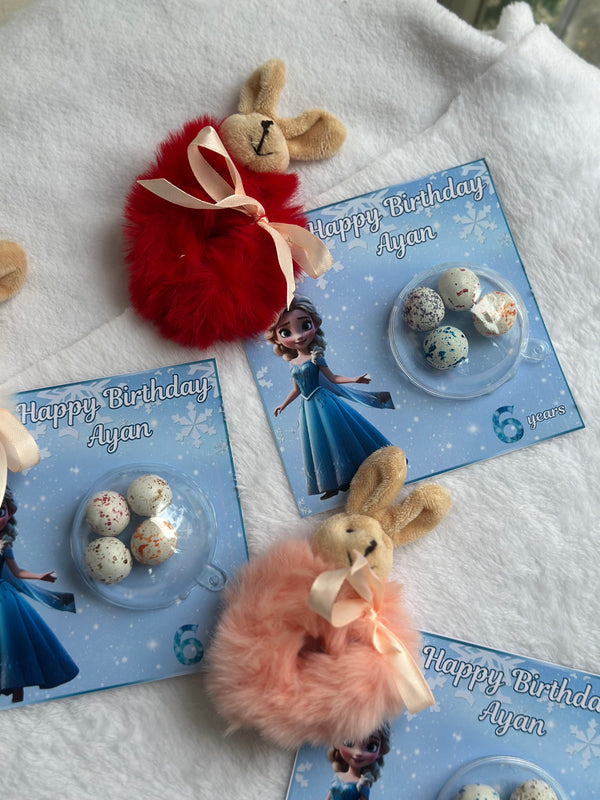 Frozen Elsa Birthday Favour Card — Puffy Bunny Hair Clip & Bonbon — Chocoodad Baku