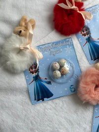 Frozen Elsa Birthday Favour Card — Puffy Bunny Hair Clip & Bonbon — Chocoodad Baku