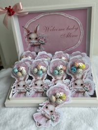 Pink Bunny Welcome Baby Girl Shadow Box — Bonbon Card Display — Chocoodad Baku