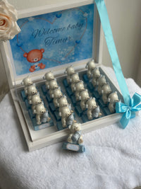 Porcelain Teddy Bear Newborn Welcome Box — (20 chocolates with porcelain gift & box) — Chocoodad Baku