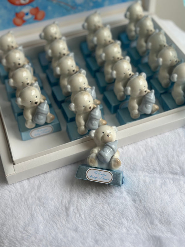 Porcelain Teddy Bear Newborn Welcome Box — (20 chocolates with porcelain gift & box) — Chocoodad Baku