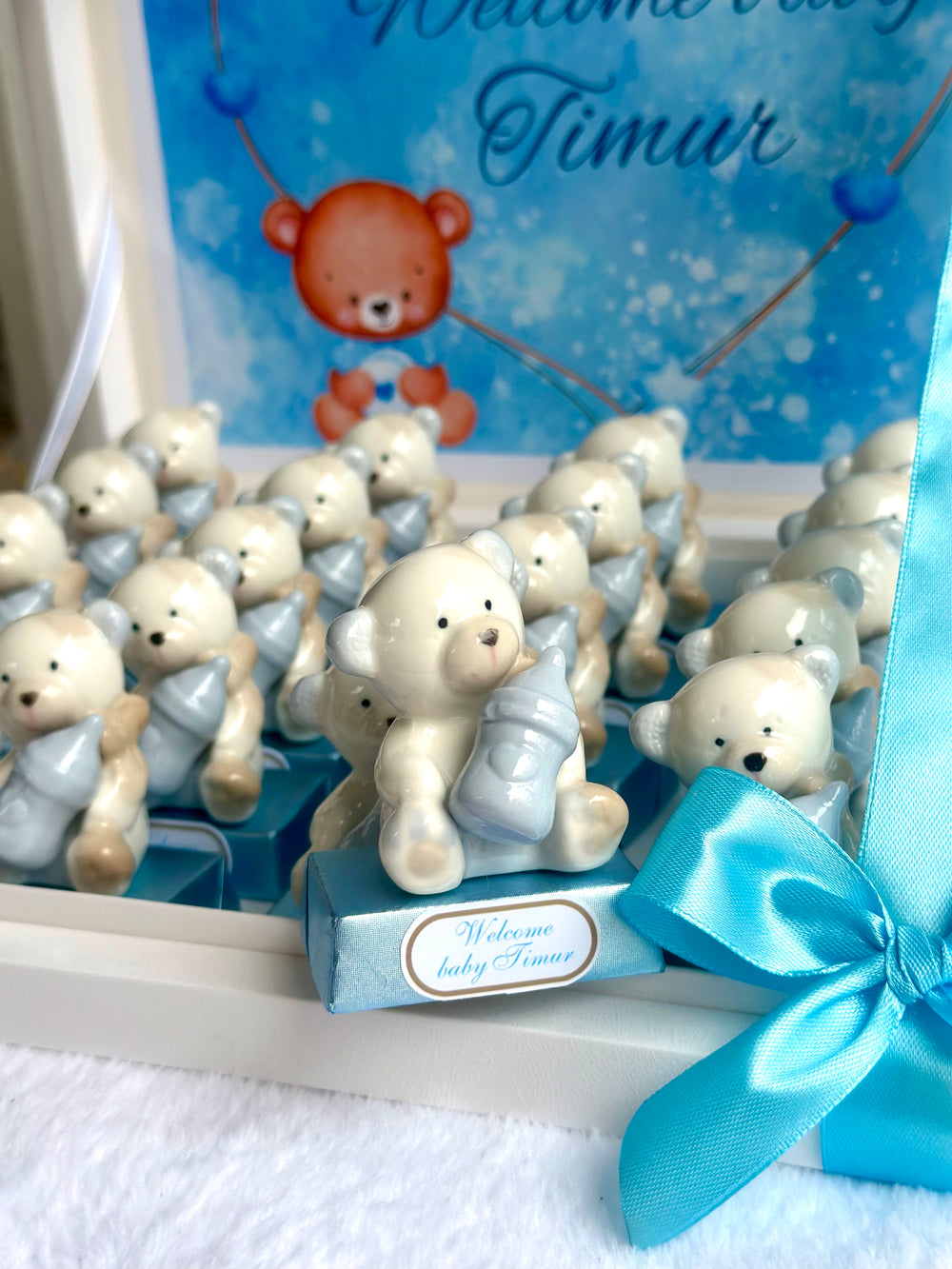 Porcelain Teddy Bear Newborn Welcome Box — (20 chocolates with porcelain gift & box) — Chocoodad Baku