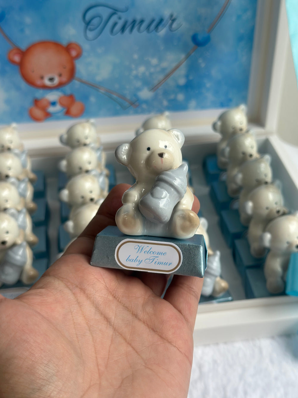 Porcelain Teddy Bear Newborn Welcome Box — (20 chocolates with porcelain gift & box) — Chocoodad Baku