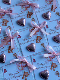 Teddy Bear Hot Air Balloon Welcome Baby Chocolate Card — Blue Newborn Favour — Chocoodad Baku