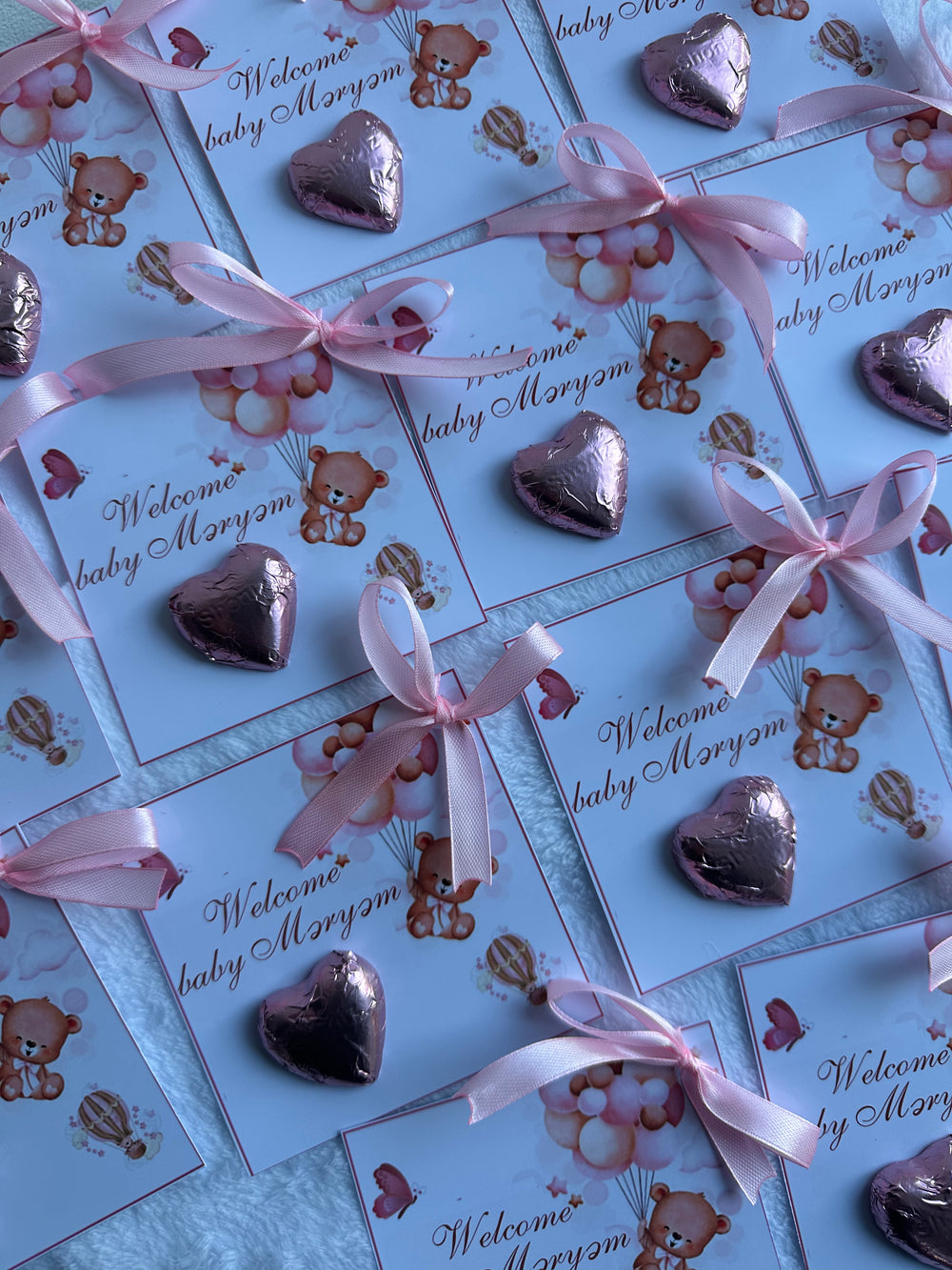 Teddy Bear Hot Air Balloon Welcome Baby Chocolate Card — Blue Newborn Favour — Chocoodad Baku
