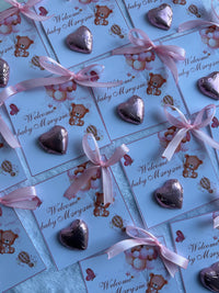 Teddy Bear Hot Air Balloon Welcome Baby Chocolate Card — Blue Newborn Favour — Chocoodad Baku