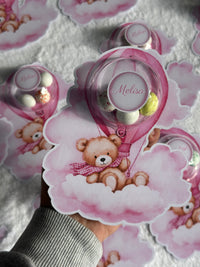 Pink Teddy Bear Hot Air Balloon Welcome Baby Girl Card — Bonbon Dome — Chocoodad Baku