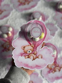 Pink Teddy Bear Hot Air Balloon Welcome Baby Girl Card — Bonbon Dome — Chocoodad Baku