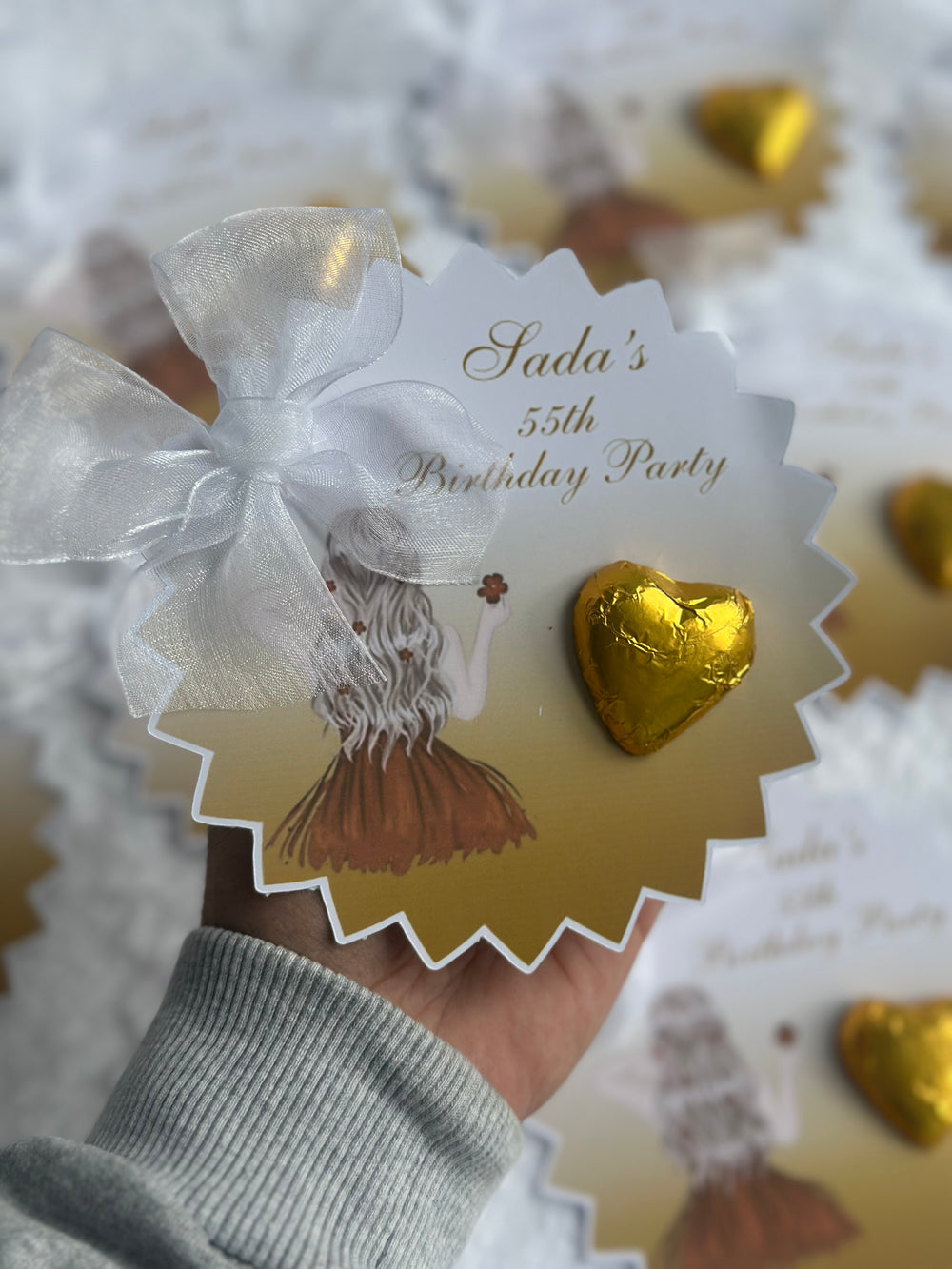 Gold Elegant Woman 55th Milestone Birthday Card — Gold Heart Chocolate — Chocoodad Baku