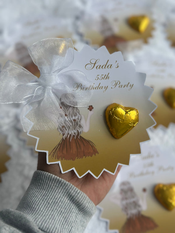 Gold Elegant Woman 55th Milestone Birthday Card — Gold Heart Chocolate — Chocoodad Baku