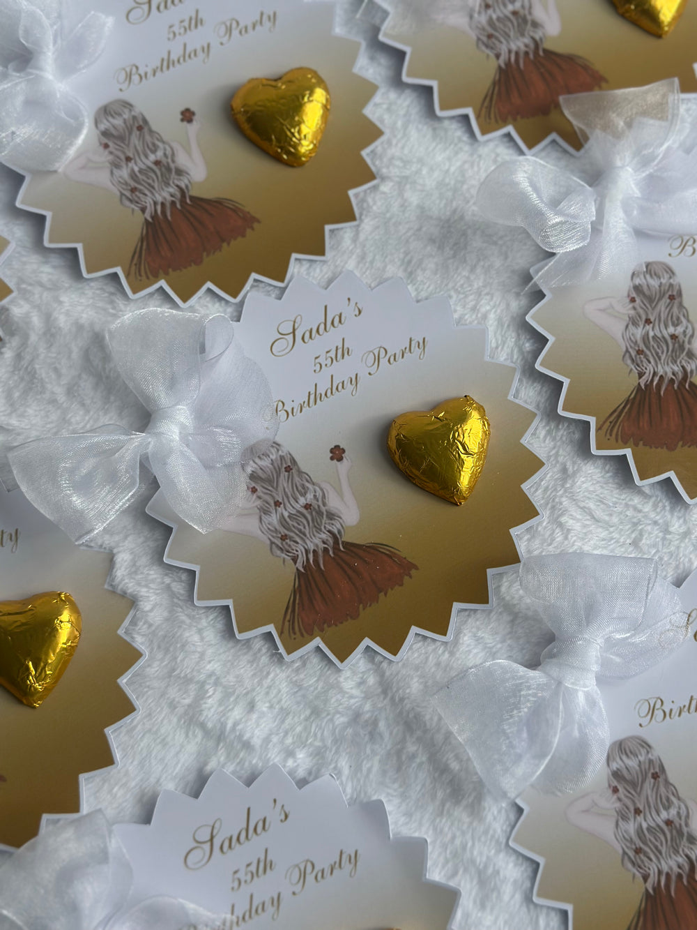 Gold Elegant Woman 55th Milestone Birthday Card — Gold Heart Chocolate — Chocoodad Baku