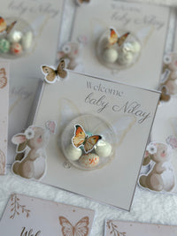 Boho Bunny Butterfly Welcome Baby Favour Card — Speckled Bonbon Gift — Chocoodad Baku