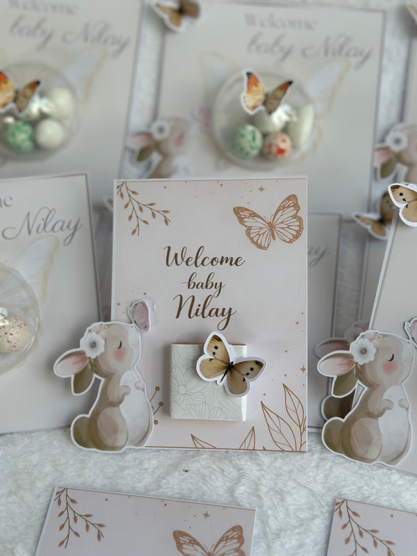Bunny Butterfly Welcome Baby Favour Box — Pastel Floral Gift — Chocoodad Baku
