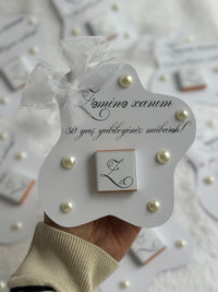 Pearl Anniversary Chocolate Card — Organza Bow & Monogram Gift — Chocoodad Baku