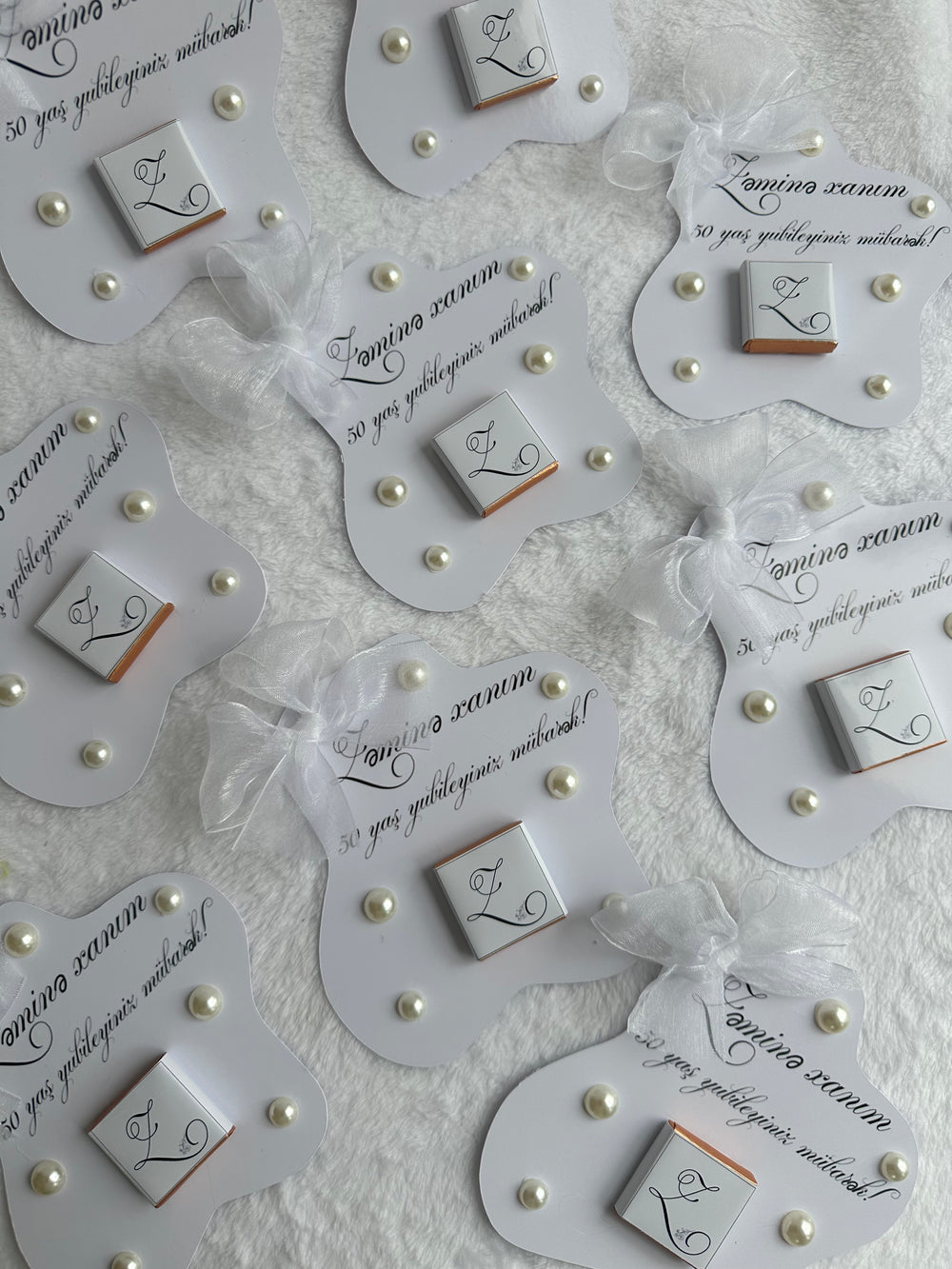 Pearl Anniversary Chocolate Card — Organza Bow & Monogram Gift — Chocoodad Baku