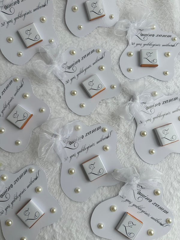 Pearl Anniversary Chocolate Card — Organza Bow & Monogram Gift — Chocoodad Baku