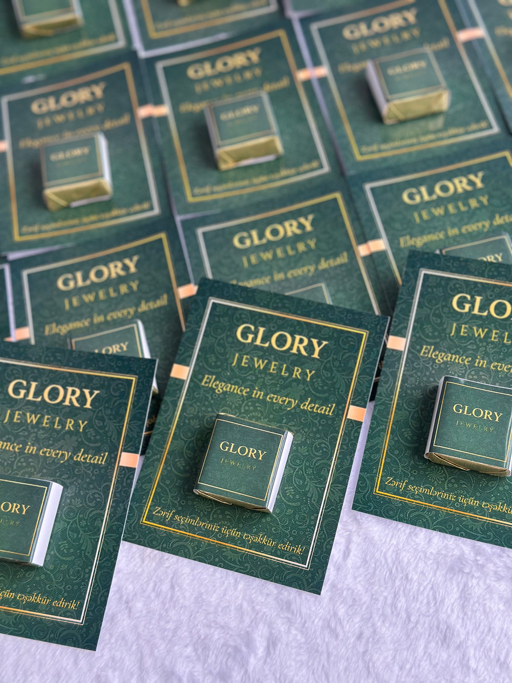 Luxury Green Brand Corporate Chocolate Card — Gold Logo Favour — Chocoodad Baku