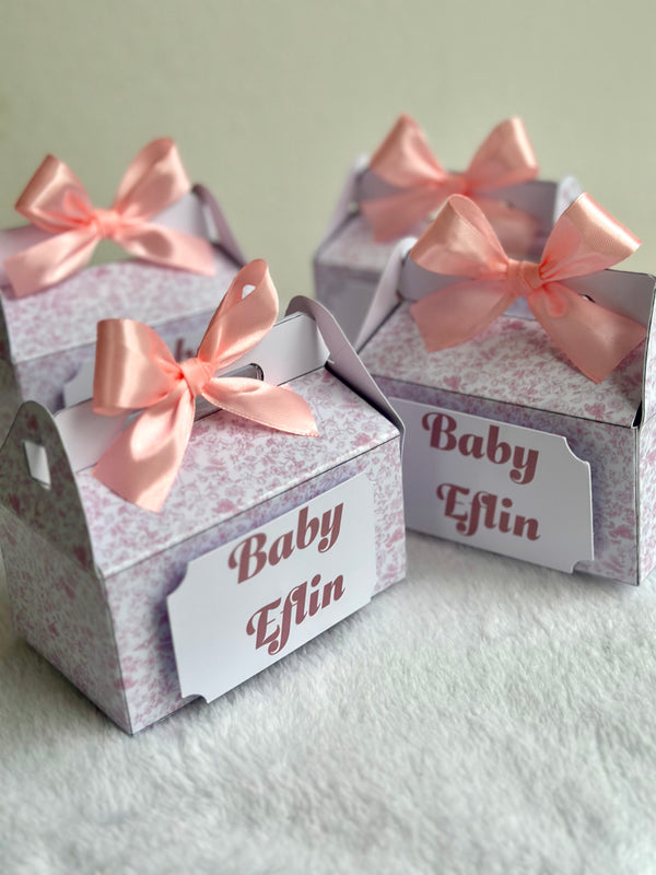 Pastel Boho Girl Baby Shower Pyramid Box — Pink Bow Favour — Chocoodad Baku
