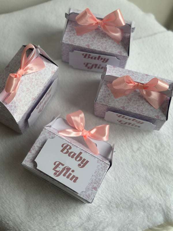 Pastel Boho Girl Baby Shower Pyramid Box — Pink Bow Favour — Chocoodad Baku