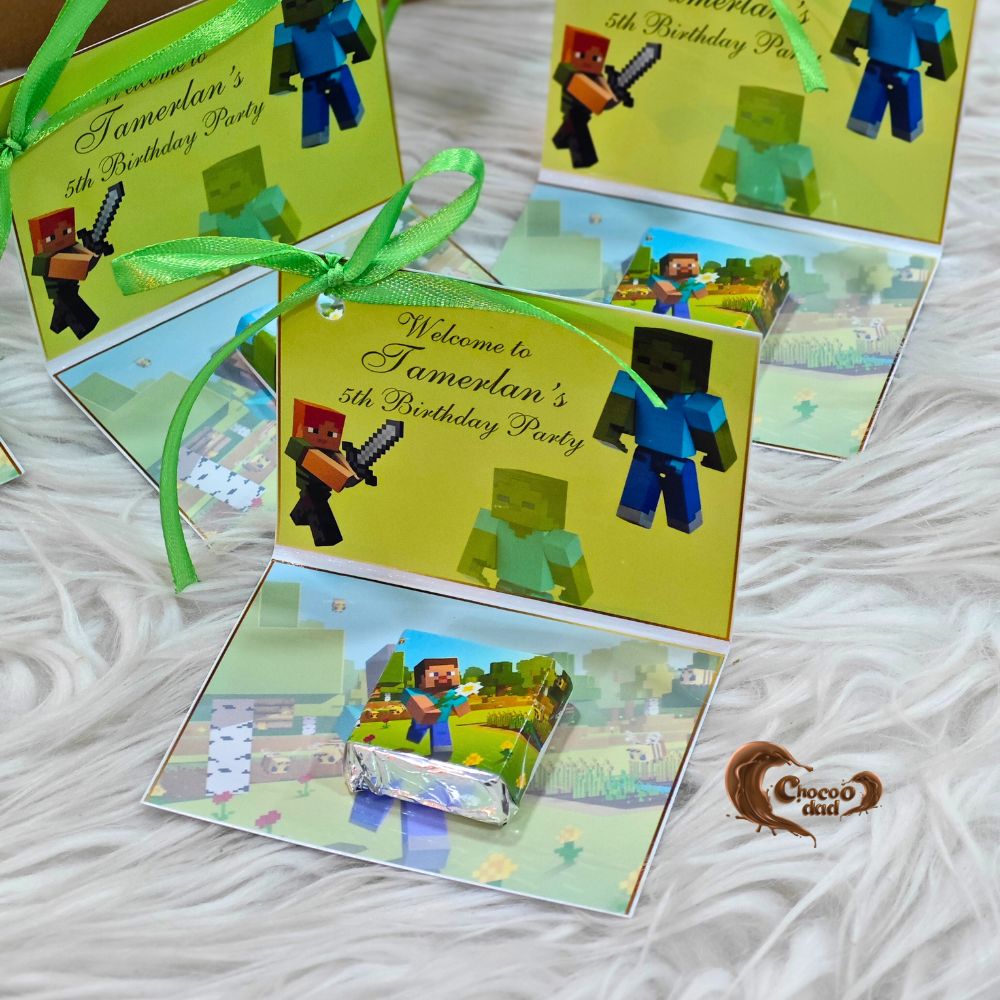 Make your child’s 5th birthday an unforgettable experience with these Minecraft-themed chocolate cards!