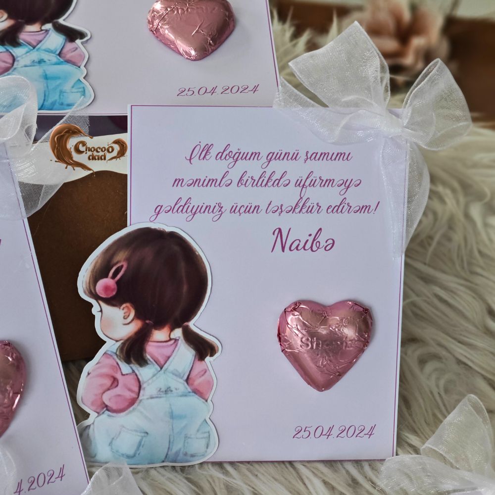 Make your little one's first birthday celebration unforgettable with these adorable Mini Girl themed chocolate cards