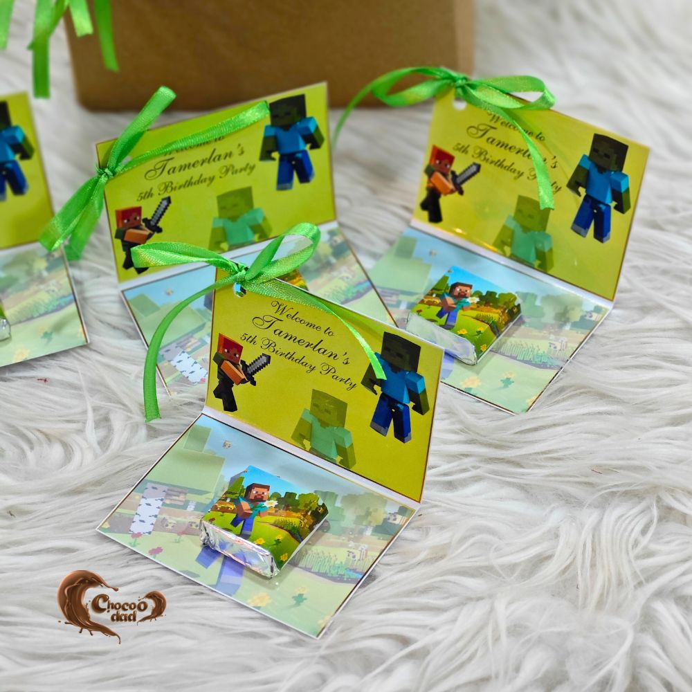 Minecraft Character Design Chocolate Cards for 5th Birthday

