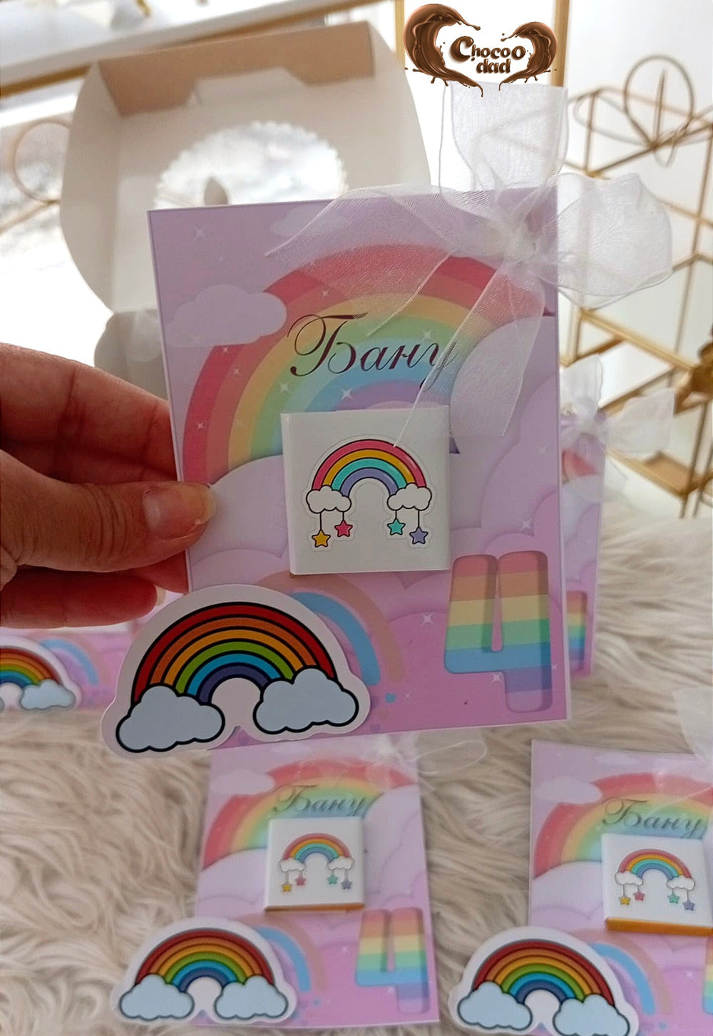 Rainbow-Themed Custom Chocolate Cards for Girls’ Birthday Parties