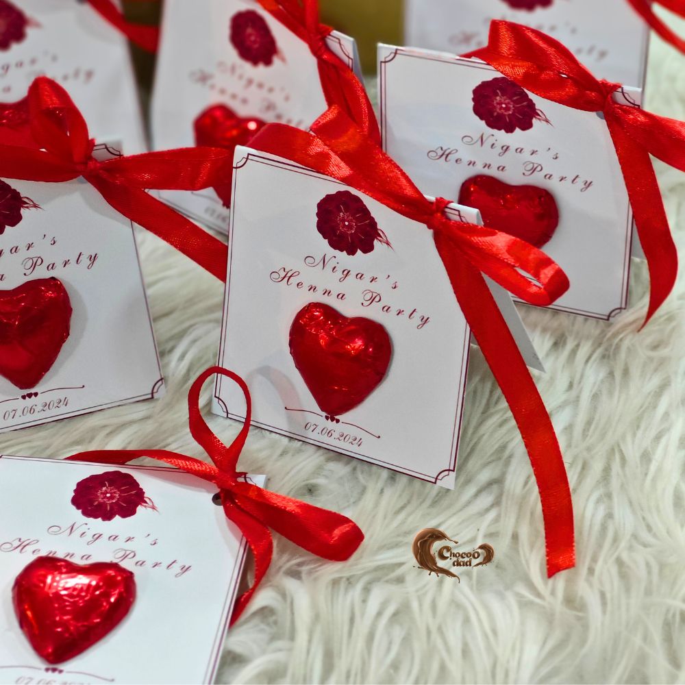 Red Heart-Shaped Chocolate Cards for Henna Party