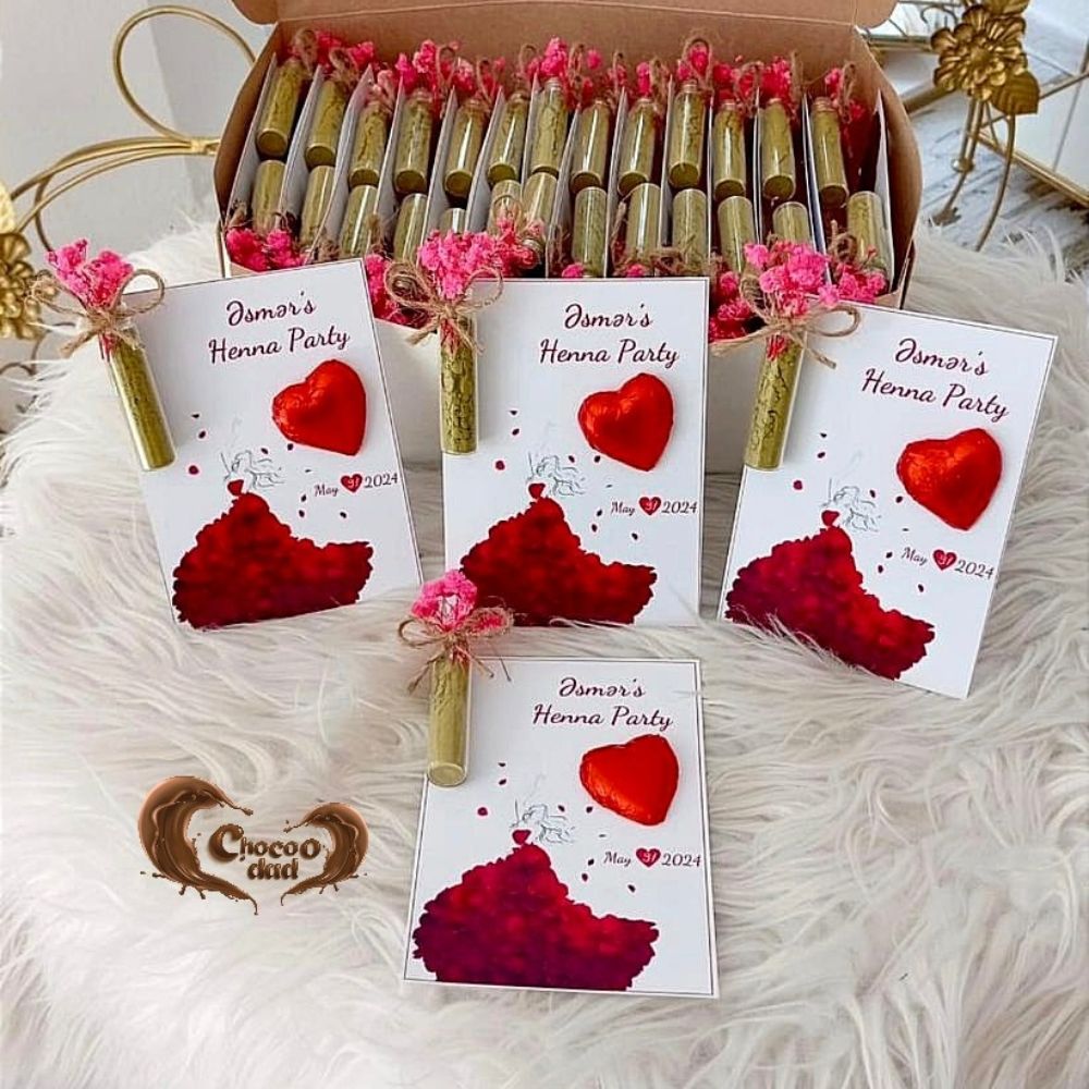 Red Heart Chocolates with Henna-Filled Bowl – Special Favors for Henna Night
