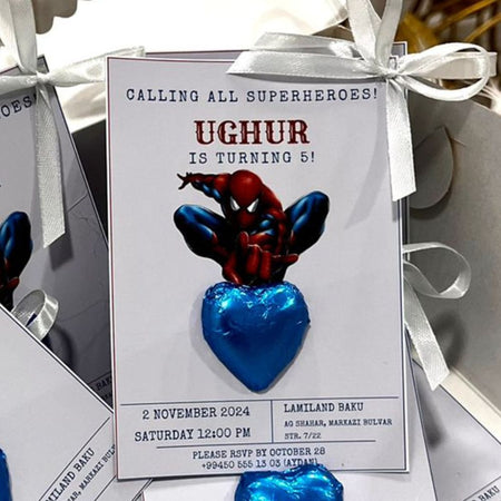 Spider-Man Themed First Birthday Chocolate Invitation Cards