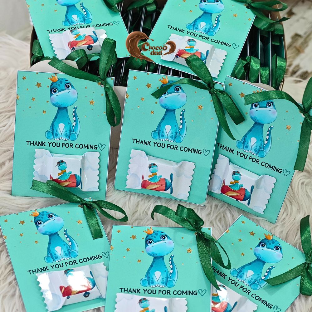 Thank you for coming!" in the cutest way with our doodle dinosaur-themed chocolate cards! 🦕🍫 Perfect for a 1st birthday party, these sweet treats are great for party favors and feature a fun, colorful design that kids and parents will love. 🎉✨ Add a personalized touch to make your little one's big day unforgettable!