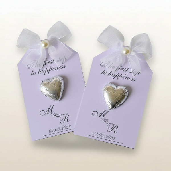 The First Step to Happiness – Elegant Engagement Chocolate Favors