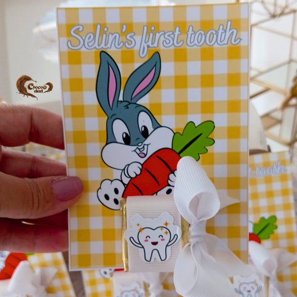 Bunny-Themed "First Tooth" Chocolate Cards | Customizable Favors