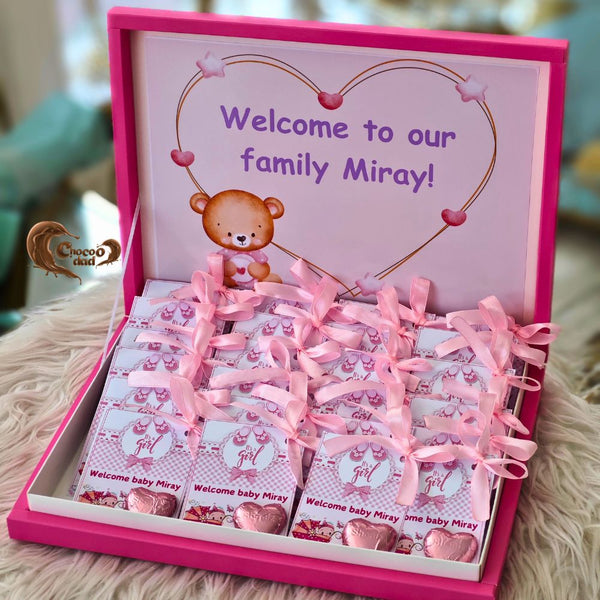 "Welcome to Our Family, Miray" 20 Chocolate Cards and Gift Box