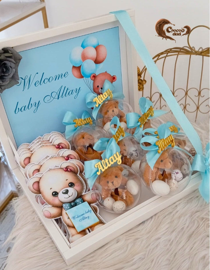 Xoş Gəldin Bala | 20 Ədədli Teddy Şokolad və 5 Ayı Balası Formalı Şokolad Xonçası