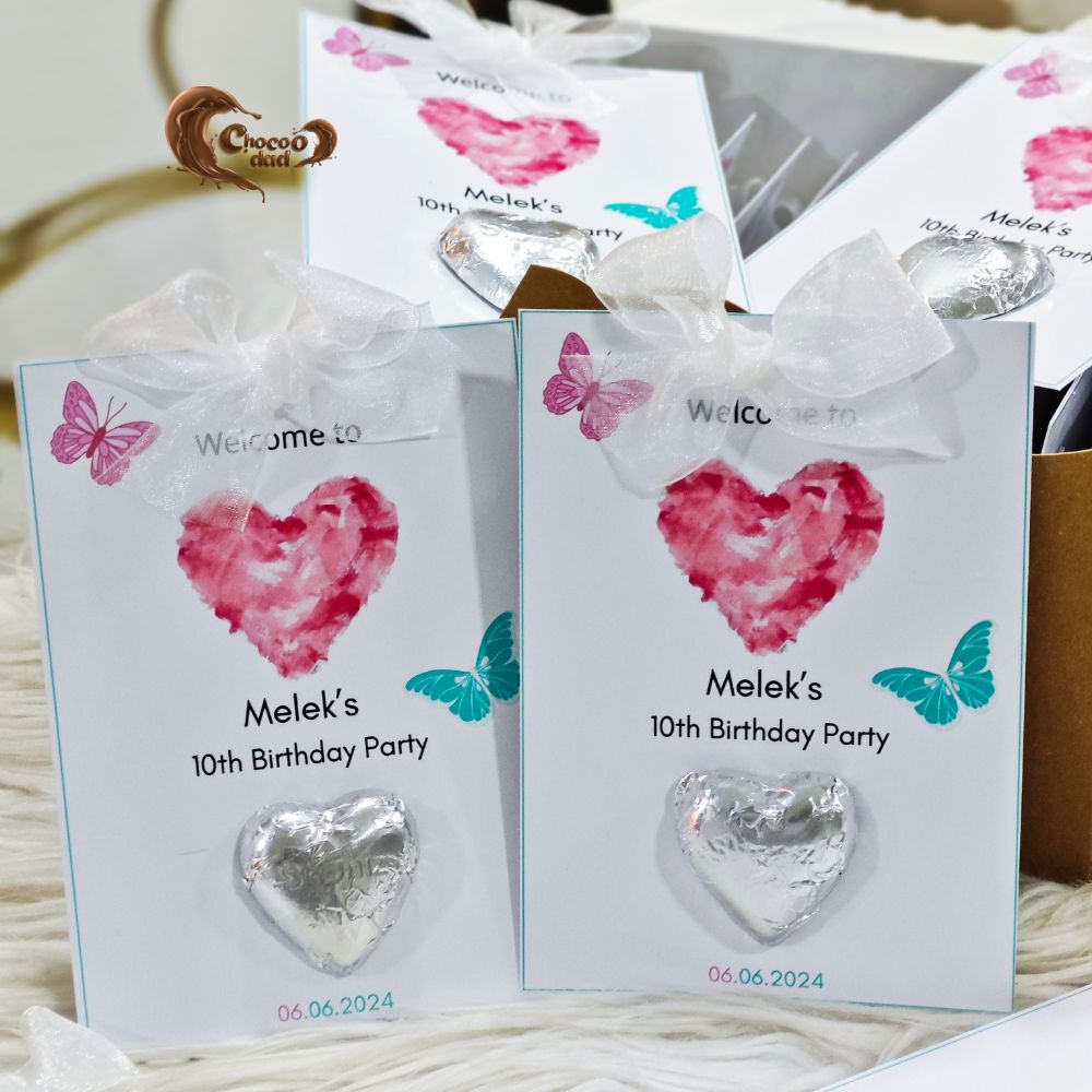 White-Themed Birthday Celebration Chocolate Cards for a 10-Year-Old Girl
