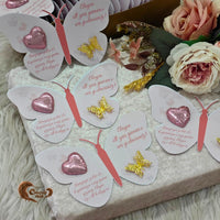 elebrate the first birthday of little Elia with these adorable pink butterfly design chocolate cards, specially created to mark this memorable milestone. These beautiful cards are the perfect combination of sweetness and elegance, symbolizing the joy Elia has brought into your lives.
