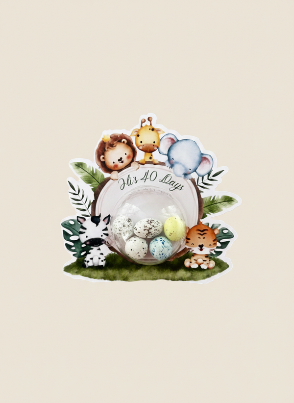 Jungle Safari Baby 40 Days Favour Card — Bonbon Dome Celebration Gift — Chocoodad Baku