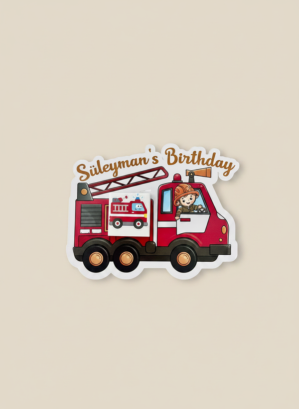 Fire Truck Birthday Favour Card — Personalised Chocolate Gift for Boys — Chocoodad Baku