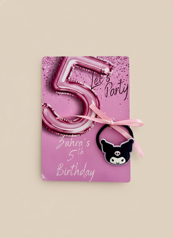 Unicorn & Kuromi Birthday Favour Card — Character Hair Tie Gift — Chocoodad Baku
