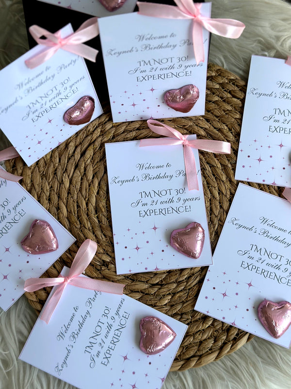 Funny 30th Birthday Chocolate Card — Pink Heart & Velvet Bow — Chocoodad Baku