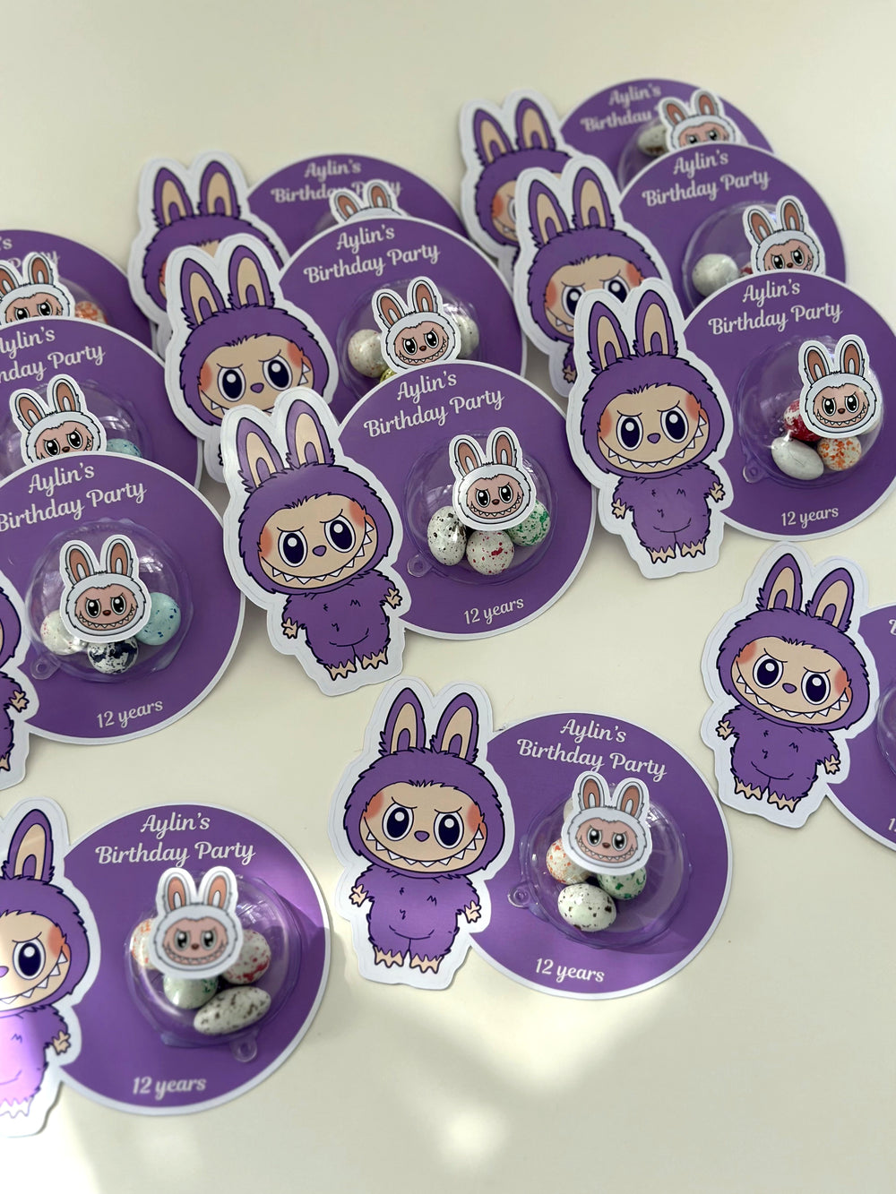 Labubu Purple Birthday Favour Card — Bonbon Dome Personalised Gift — Chocoodad Baku