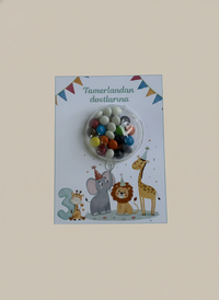 Safari Animal Birthday Favour Card — Colourful Dragee Bonbon Dome — Chocoodad Baku
