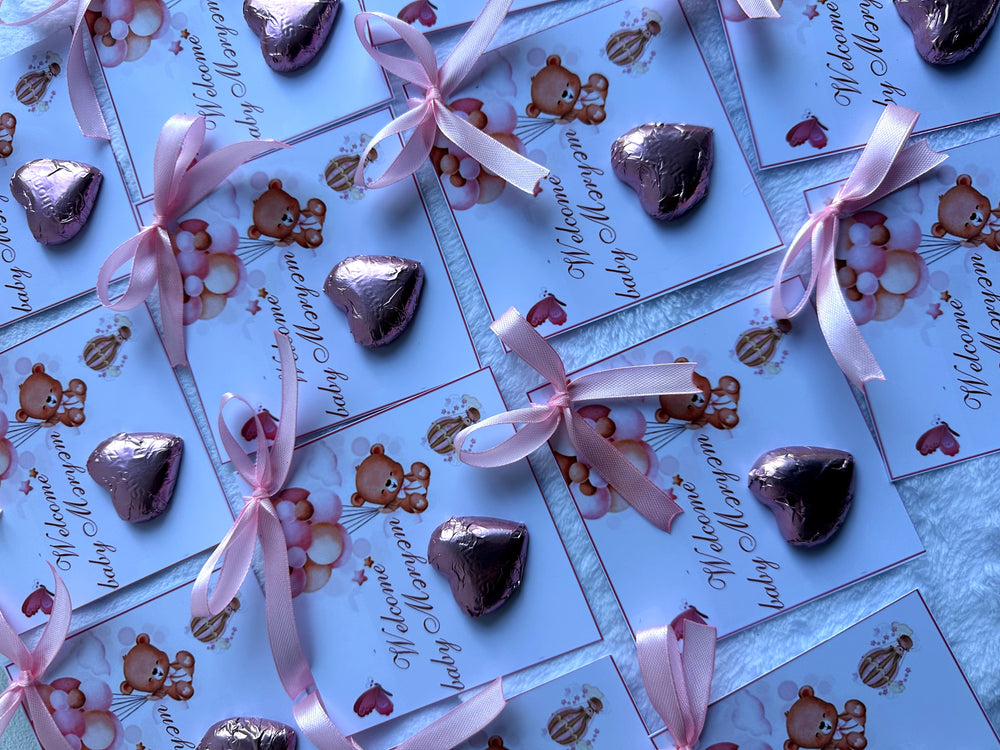 Teddy Bear Hot Air Balloon Welcome Baby Chocolate Card — Blue Newborn Favour — Chocoodad Baku