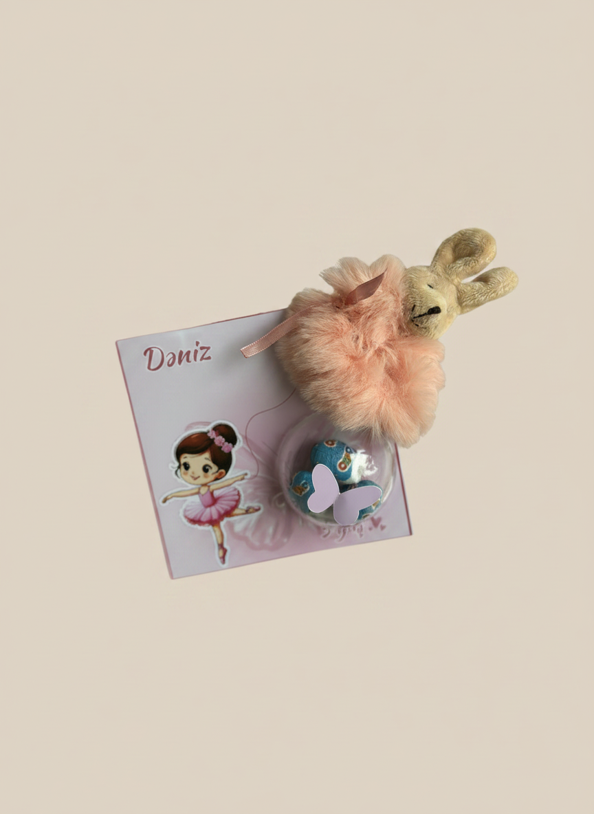 Ballerina Birthday Favour Card — Puffy Bunny Hair Clip & Bonbon Dome — Chocoodad Baku