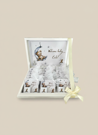 Teddy Bear Moon Newborn Shadow Box — 24 Chocolate Card Welcome Gift — Chocoodad Baku