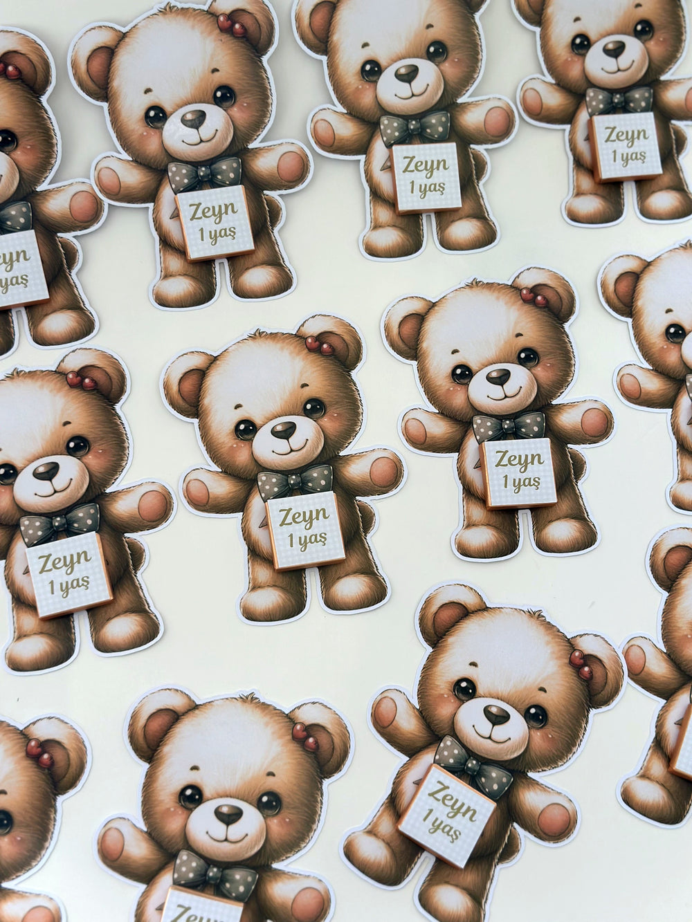 Teddy Bear 1st Birthday Chocolate Card — Azerbaijani Personalised Favour — Chocoodad Baku