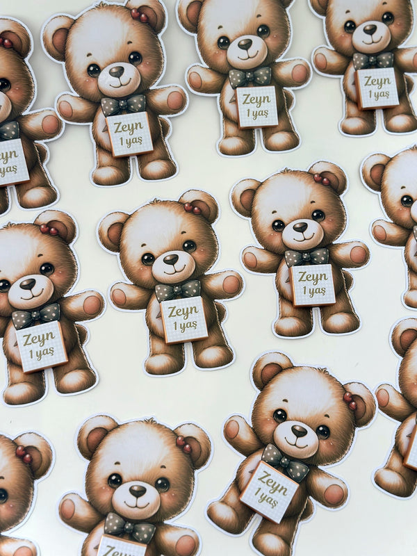 Teddy Bear 1st Birthday Chocolate Card — Azerbaijani Personalised Favour — Chocoodad Baku