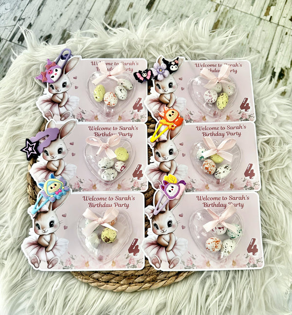 Bunny & Unicorn Birthday Favour Card — Character Hair Clip & Bonbon — Chocoodad Baku